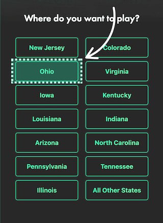Bet365 Ohio state selection at sign up