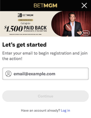 BetMGM sign up bonus form