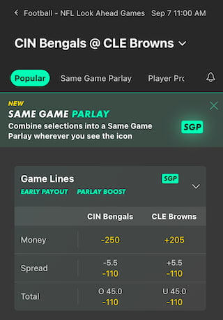 Cleveland Browns vs. Cincinnati Bengals NFL Week 1 odds at Bet365 Sportsbook