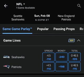 FanDuel spread for Super Bowl 60