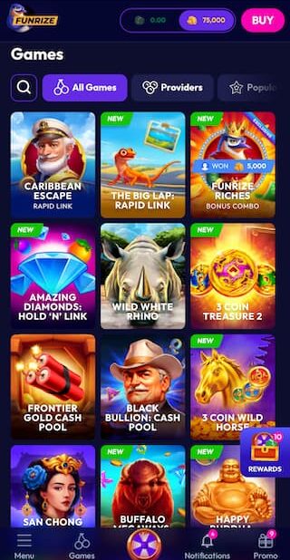 Funrize games lobby