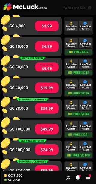 McLuck social casino coin packages