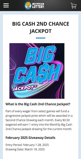 Michigan Lottery second chance jackpot promo