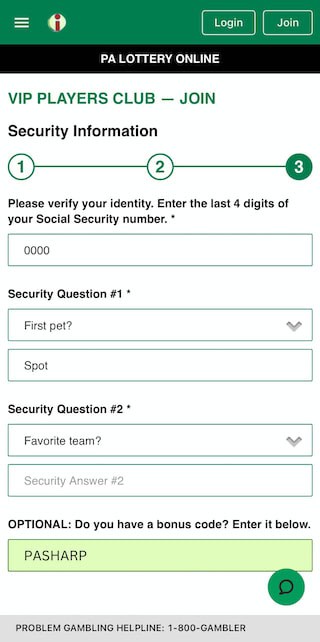 PA Lottery sign up process