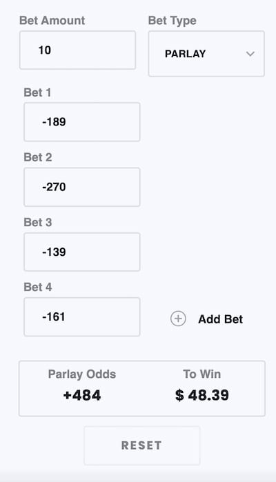 Parlay calculator example