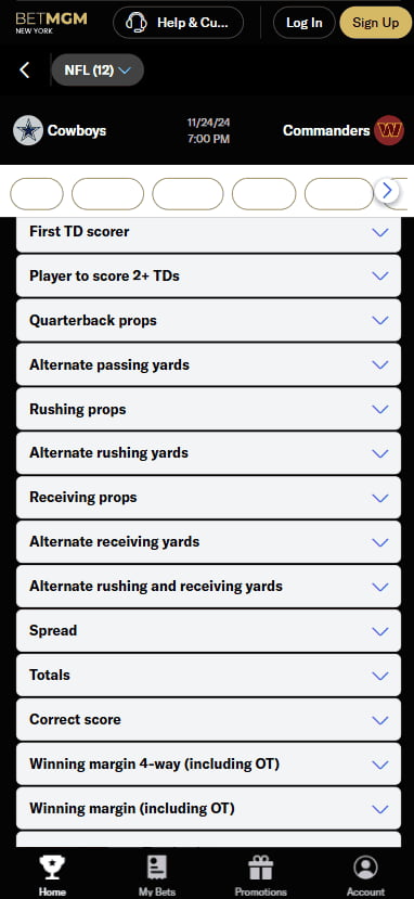 Prop bets available at BetMGM Sportsbook