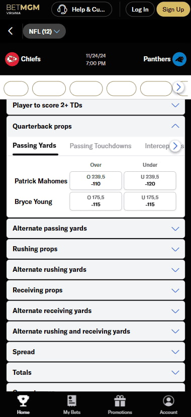 Prop bets for an NFL game