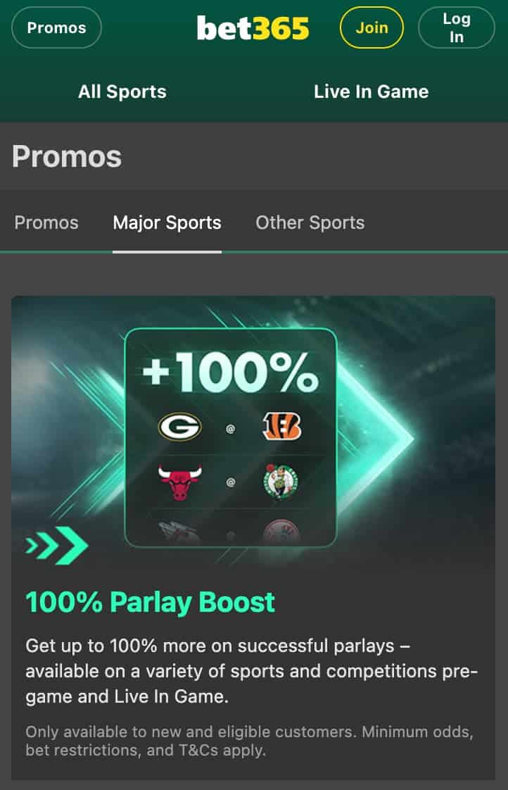Parlay boost promo at Bet365