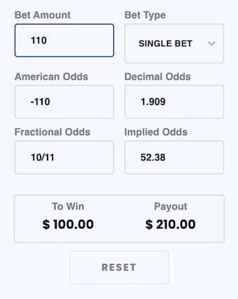 Sports betting odds conversion example: american, decimal, fractional, and implied