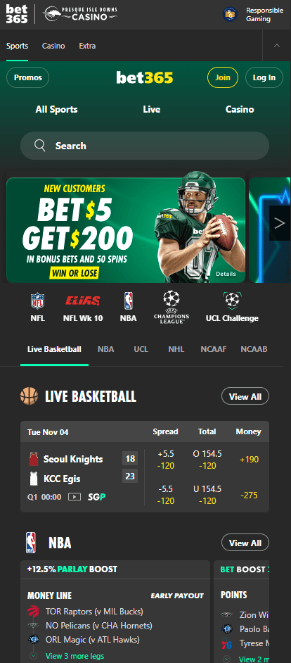 Bet365 PA sports betting markets